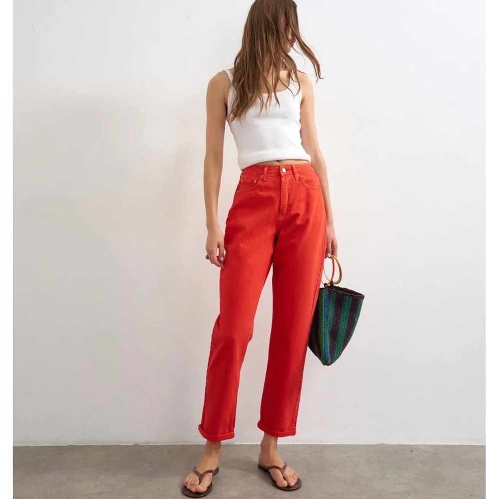 Topshop Red High Waisted Wide Leg Cropped Pants Trousers US 8
